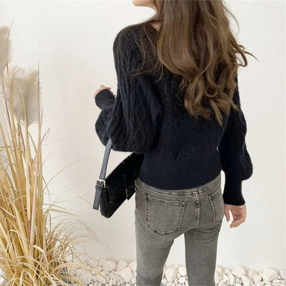 Square-Neck Cable-Knit Loose Sweater in 13 Colors