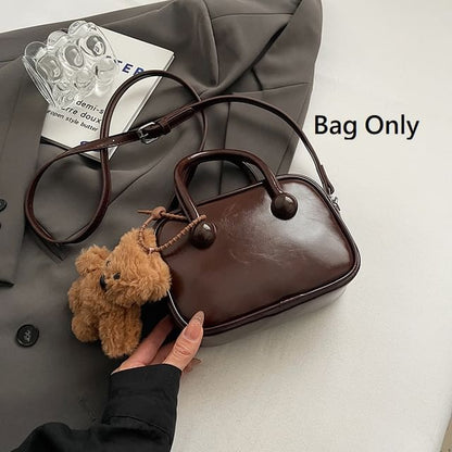 Faux Leather Plain Zip Crossbody Bag