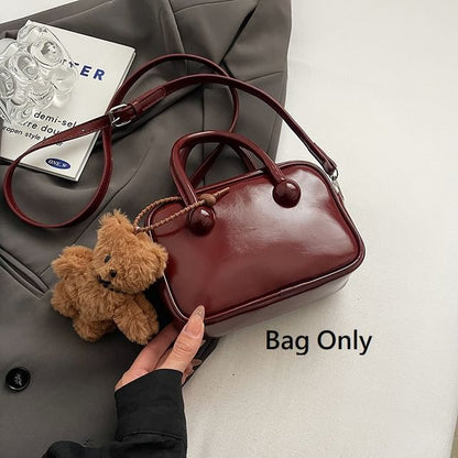 Faux Leather Plain Zip Crossbody Bag