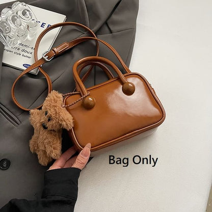 Faux Leather Plain Zip Crossbody Bag