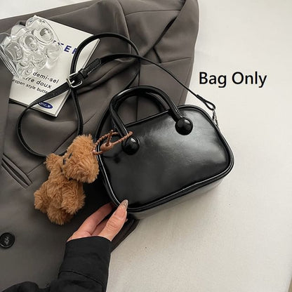 Faux Leather Plain Zip Crossbody Bag