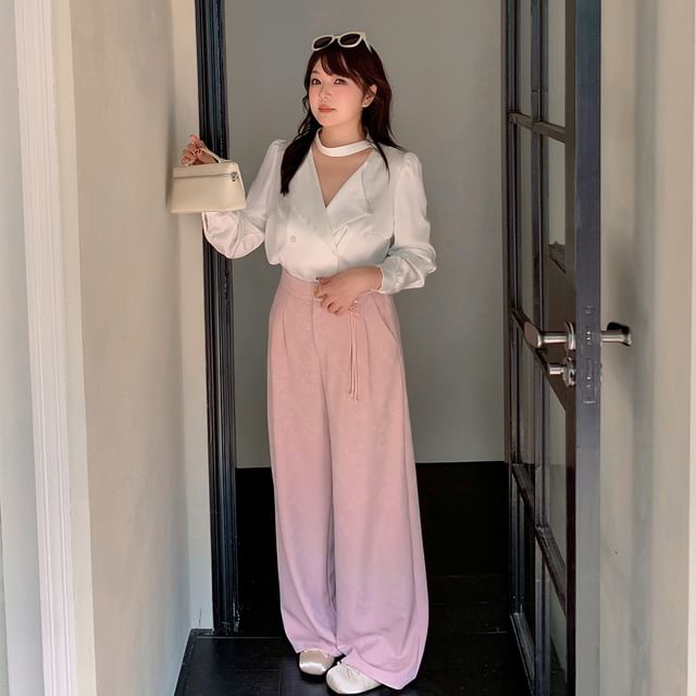 Plus Size High Waist Patterned Wide Leg Pants