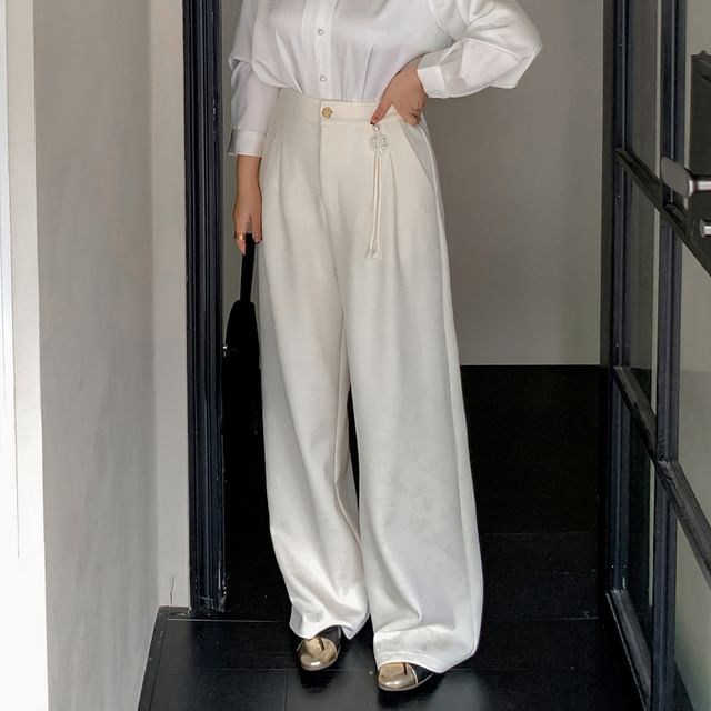 Plus Size High Waist Patterned Wide Leg Pants