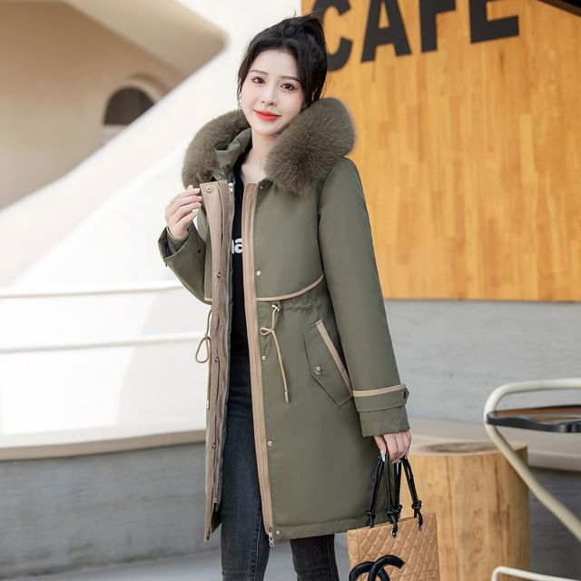Faux Fur Padded Zip-Up Long Coat