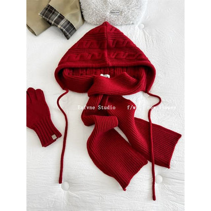 Cable Scarf Knit Hooded Plain
