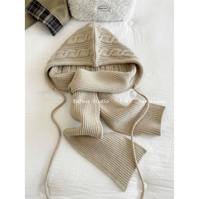 Cable Scarf Knit Hooded Plain