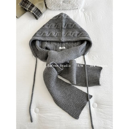 Cable Scarf Knit Hooded Plain