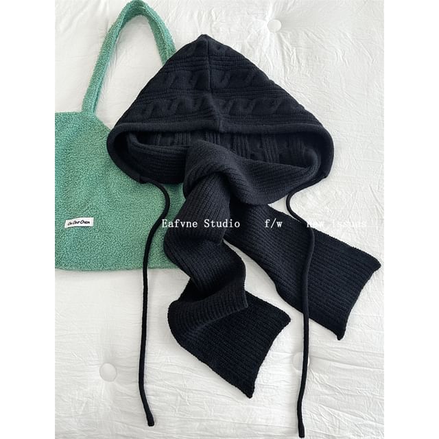 Cable Scarf Knit Hooded Plain