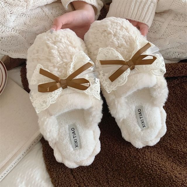 Bow Fleece Home Slippers