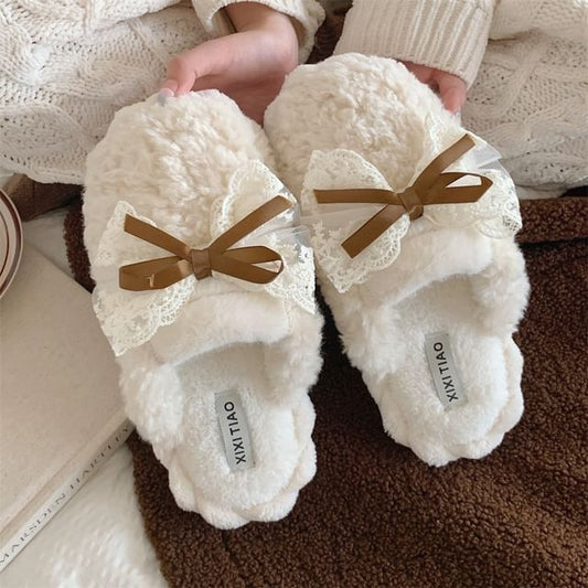 Bow Fleece Home Slippers