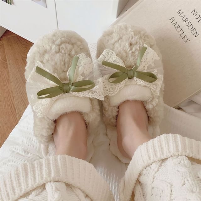Bow Fleece Home Slippers