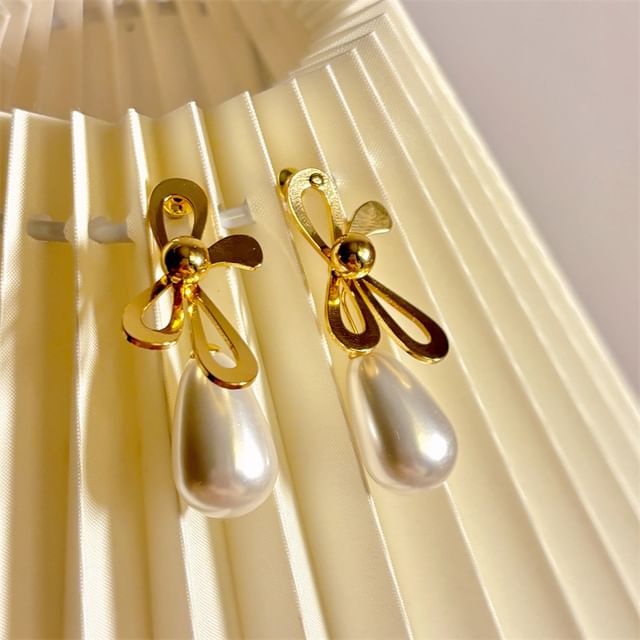 Bow Faux Pearl Drop Earring