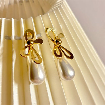 Bow Faux Pearl Drop Earring