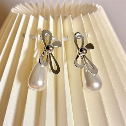 Bow Faux Pearl Drop Earring