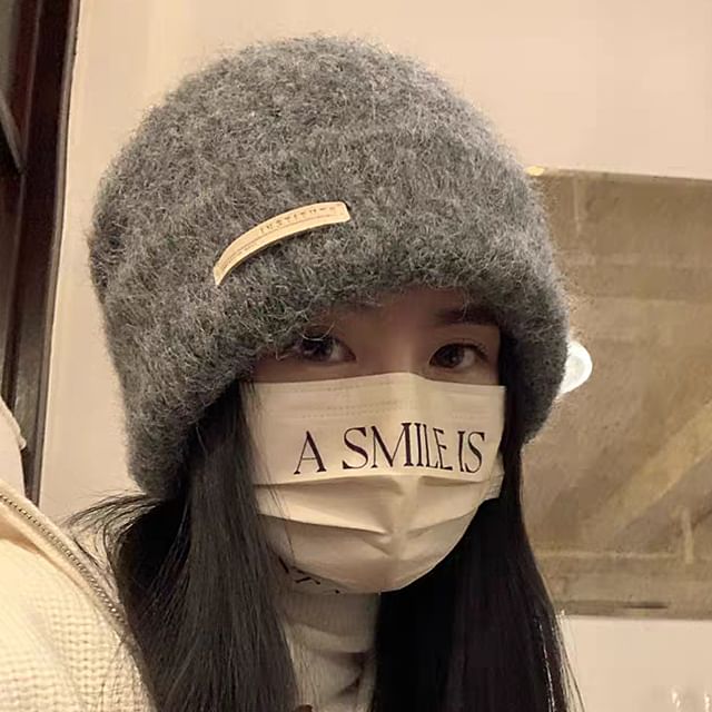 Plain Beanie / Applique Ribbed Knit Beanie