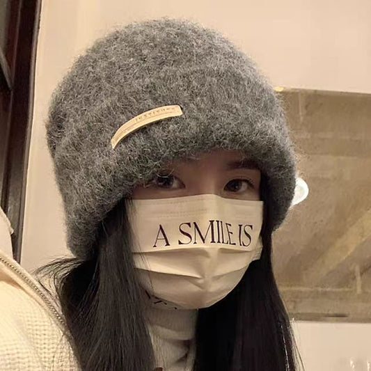 Plain Beanie / Applique Ribbed Knit Beanie