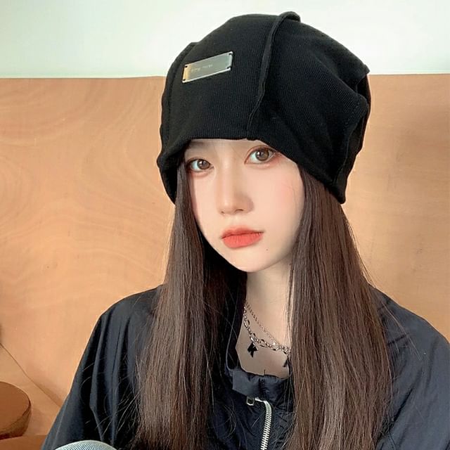 Plain Panel Beanie / Ribbed Knit Beanie