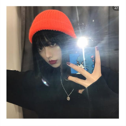 Plain Panel Beanie / Ribbed Knit Beanie