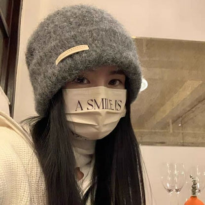 Plain Beanie / Applique Ribbed Knit Beanie