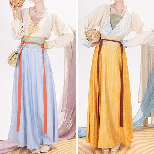 Long-Sleeve Hanfu Wrap Top / Camisole Top / Maxi A-Line Skirt / Set