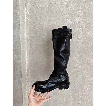 Tall Platform Plain Zip-Up Genuine Boots Leather