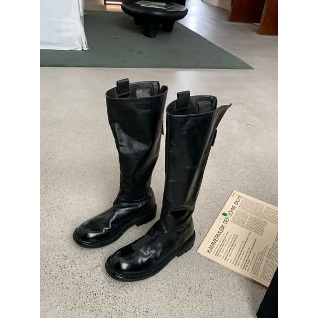 Tall Platform Plain Zip-Up Genuine Boots Leather