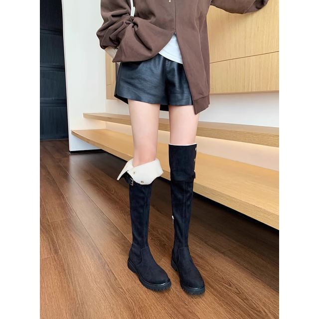 Platform Buckled Over-the-Knee Boots Plain