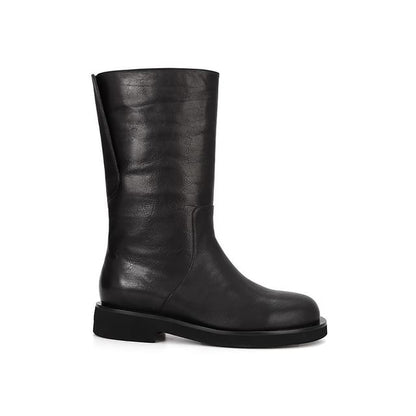 Platform Plain Genuine Boots Mid-Calf Leather