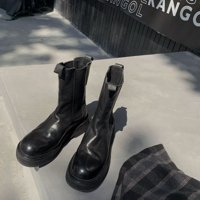 Leather Boots Short Plain Chelsea Platform Genuine