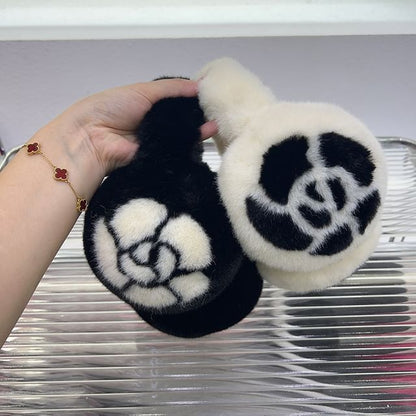 Floral Fluffy Ear Muffs / Scarf / Bow Print Ear Muffs / Scarf / Set