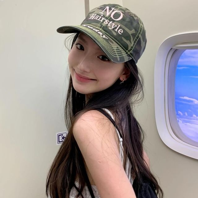 Letter Embroidered Camo Print Baseball Cap