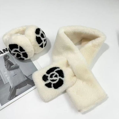 Floral Fluffy Ear Muffs / Scarf / Bow Print Ear Muffs / Scarf / Set