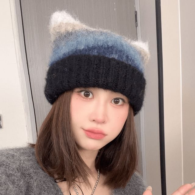 Cat Ear Color Block Beanie