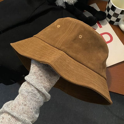 Faux Suede Plain Bucket Hat