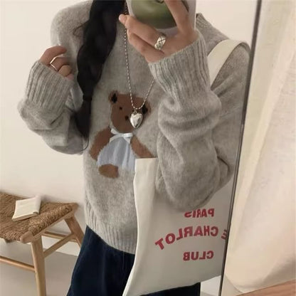 Crewneck Bear Embroidery Sweater