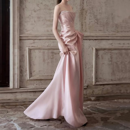 Gown Evening Strapless Plain A-Line Ruched