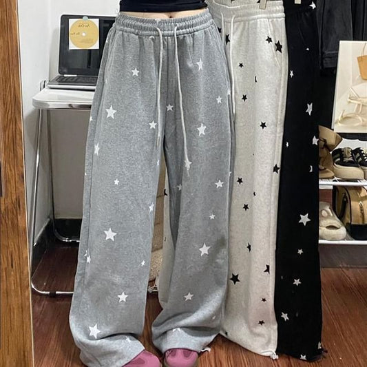 High Rise Star Print Loose-Fit Wide-Leg Sweatpants