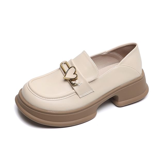 Platform Heart Accent Faux Leather Loafers