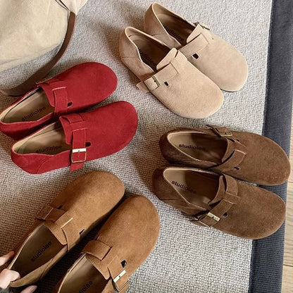Platform Buckled Suede Slip Ons