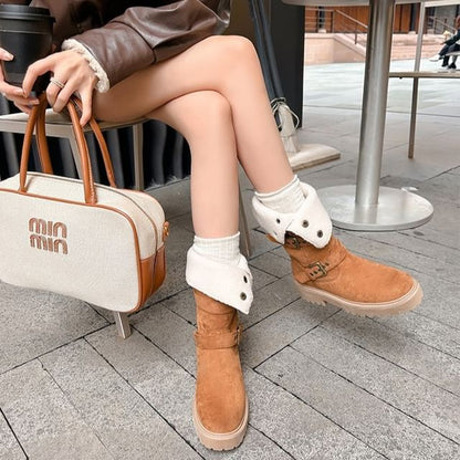 Calf Boots Buckled Mid Button Platform