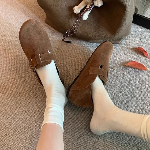 Platform Buckled Suede Slip Ons