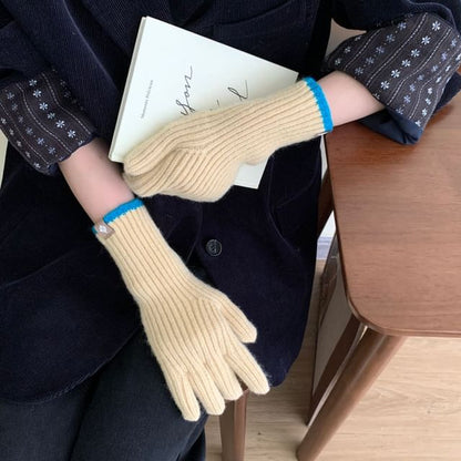Two-Tone Touchscreen Knit Gloves