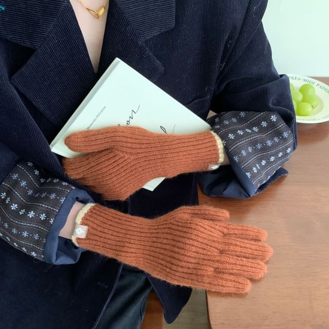 Two-Tone Touchscreen Knit Gloves