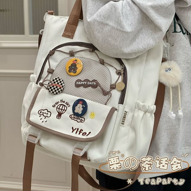 Cartoon Embroidered Tote Bag / Zip Backpack