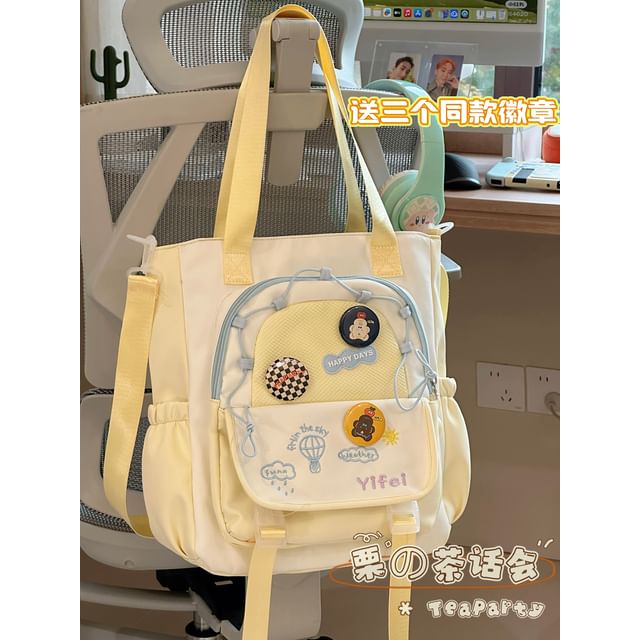 Cartoon Embroidered Tote Bag / Zip Backpack