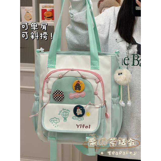 Cartoon Embroidered Tote Bag / Zip Backpack