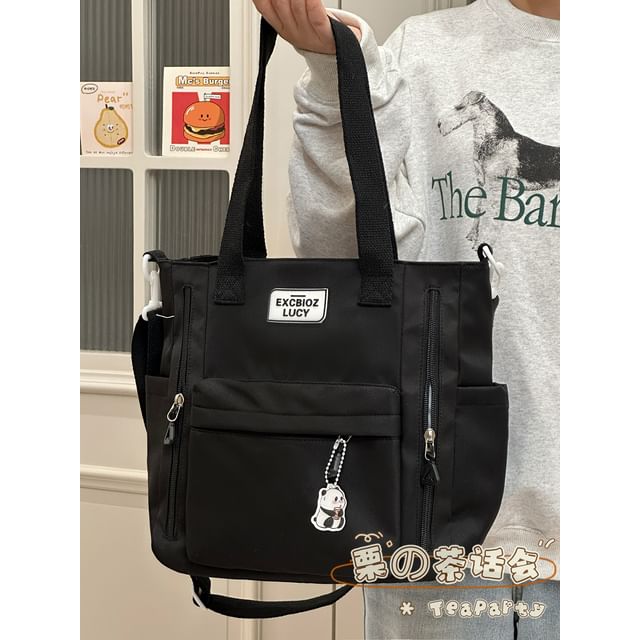 Lettering Applique Canvas Tote Bag