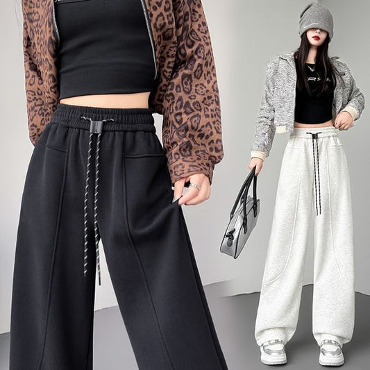 Drawstring Waist Plain Wide Leg Sweatpants