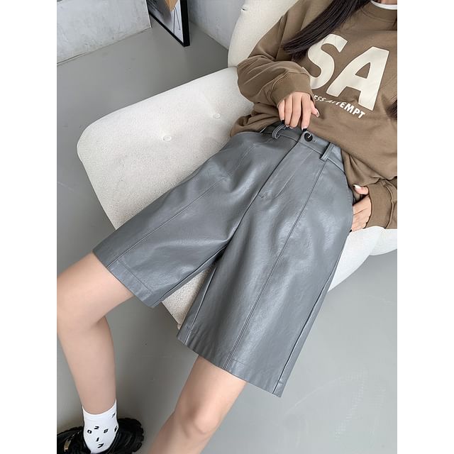 High Waist Plain Faux Leather Shorts