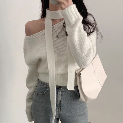 Einschultriger, schlichter Pullover